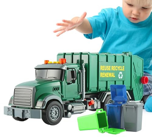 Fukamou Camion à ordures - Camion Poubelle réaliste avec Son et lumière,Grand Camion à ordures de Recyclage 1:12, Jouet pour, Jouet à ordures alimenté par Friction, Cadeaux pour garçons
