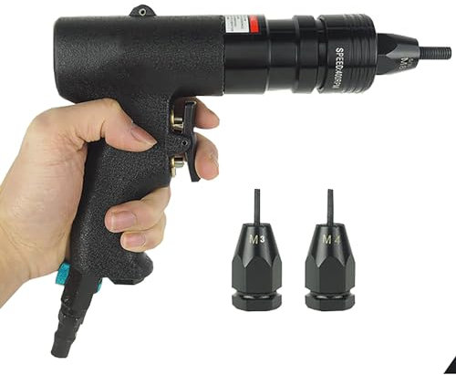 SNBGRYE Pistola Remachadora NeumáTica, MáQuina Remachadora para Tuercas PortáTil, con 2 Cabezales Autoblocantes (M3+M4 / M5+M6 / M8+M10), Herramienta para Remachar Tuercas NeumáTicas,800