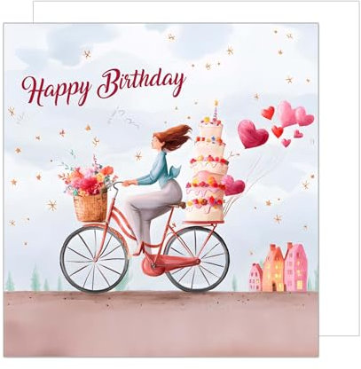 Edition Seidel Premium quadratische Geburtstagskarte mit Umschlag. Glückwunschkarte Happy Birthday Billet Karte für Mann Frau Kind Fahrrad Torte Luftballons (GQ326 SW024)