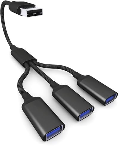 USB Splitter Cable 1 IN 3 OUT 1FT, USB 2.0 Male to Dual Female Extension Cord, Double USBA Port Hub Data+Charger Split Adapter for Laptop,PC/Computer,Keyboard/Mouse,LED,TV,Xbox/PS4/PS5 Game Controller
