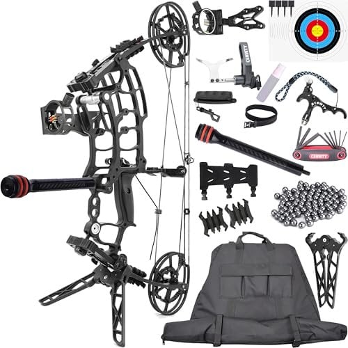 CENWTY Compoundbogen Set Dual-Use für Pfeile und Stahlkugeln, Zuggewicht 40-65 lbs, kurzachsiger Jagd-Compoundbogen mit allem Zubehör für Bogenschießen Jagd Zielschießübungen