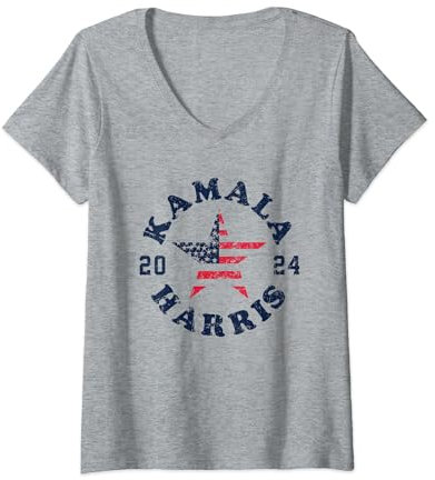 Damen Kamala Harris 2024 Präsidentschaftswahl Amerikanische Flagge Kamala T-Shirt mit V-Ausschnitt
