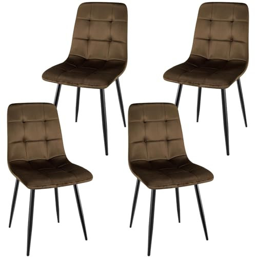 ANVOFONG Esszimmerstuhl 4er Set, Verdickte Holländischen Samt Kissen Esszimmerstuhl Geeignet für Esszimmer Küche Essen, Studie Lesen, Wohnzimmer Freizeit, Braun.