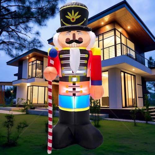 8FT Tall Christmas Blow Up Big Soldier Nutcracker Griping Scepter Yard Decorations, Inflatables Outdoor Decorations with Built-in LED Lights for Xmas Party Outside, Yard, Garden, Lawn Decor