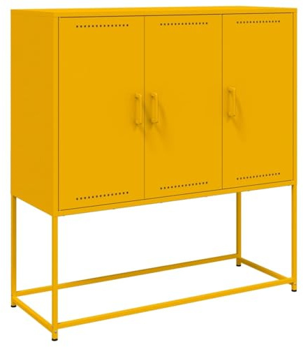 vidaXL Highboard, Hochschrank mit Stauraum Tür, Kommode für Wohnzimmer Schlafzimmer, Sideboard Beistellschrank, Industrie-Stil, Senfgelb Stahl