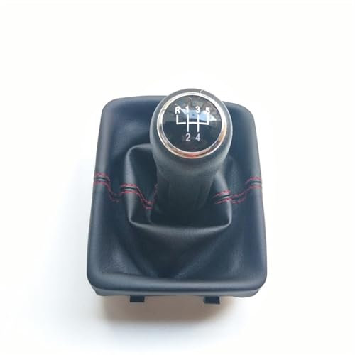 Schalthebelknopf Für VW Für Polo 9N 9N2 2002 2003 2004 2005 2006 2007 2008 2009 5-Gang-Auto-Schaltknauf Mit Gaitor-Manschettenabdeckung Schaltknauf Knauf(Black red)