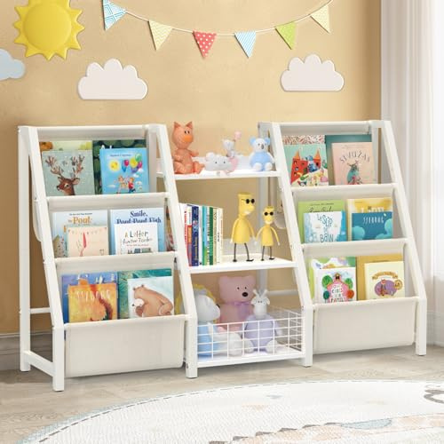 BORISI Libreria Bassa Bianca, Scaffale 124x30x75 cm | 6 ripiani, 3 vani aperti, libri e decorazioni, angolo lettura, soggiorno, anti-ribaltamento, montaggio facile