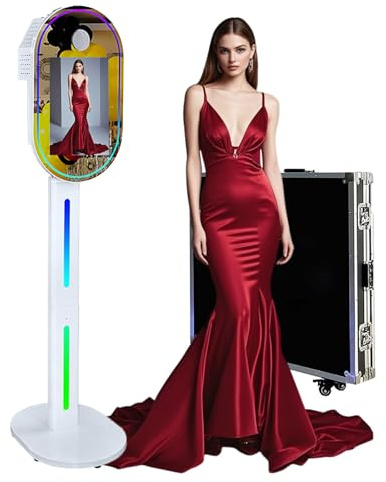 Specchio portatile da 15,6 pollici con luce RGB, supporto a specchio magico per selfie, photobooth macchina touch screen con custodia per feste (bianco, cabina fotografica)