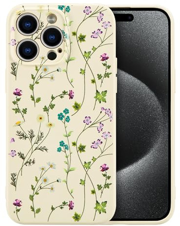 RALEAVO Case for iPhone 16 Pro, Cute Flower Silicone Floral Cover, Beige | For iPhone 16 Pro Liquid Silicone Phone Case, for Girls Women Aesthetic Flowers Shockproof Protective Soft Cover