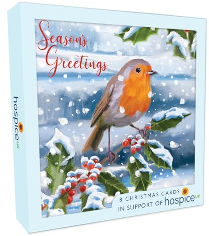 Box of 8 Robin Hospice UK Charity Season's Greetings Charity Christmas Cards XSA001