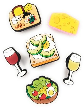 WorkedLikeACharm 6pcs Mom is Bougie Charcuterie Board Cheese Avocade Toast Salad Wine Glasses Shoe Charms for Clog Shoes Decoration Gift, 6 Pieces, Waterproof PVC, No Gemstone