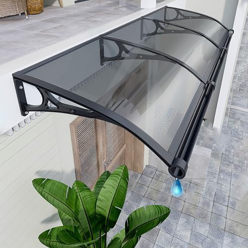 Door Awnings Exterior, Roofing Canopies, Polycarbonate Cover Awnings, Rain Shelter for Doors Entrance, Door Canopy Window Awning w/Large Sink, UV, Rain/Snow Protection-Smoke Gray-120x300cm/47x118in