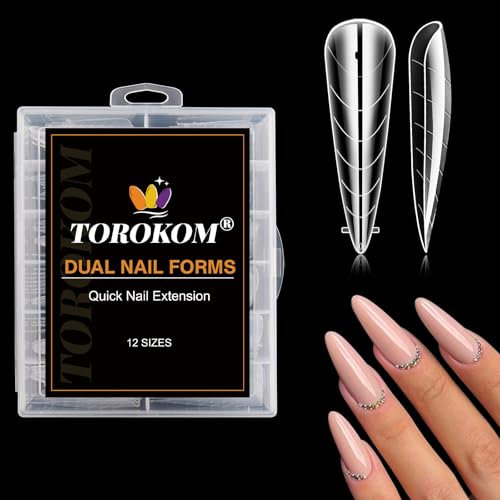 TOROKOM Dual Nail Forms for Poly Extension Gel 120 PCS Structure Poly Nail Gel Stiletto Nail Tips for Builder Gel Poly Nail Gel Nail Art Design Salon&DIY