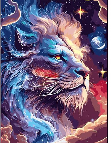 feelive Lion Peinture Numero pour Adulte, DIY Peinture Numero d'art Acrylique pour Adultes Débutants Facile sur Toile 30×40 cm avec Peintures et Pinceaux(sans Cadre)