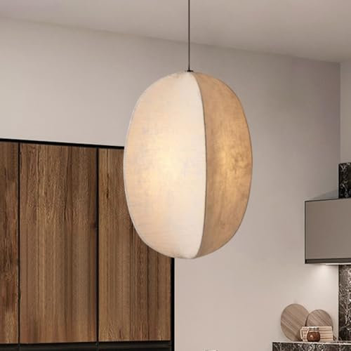 COOYO Wabi-Sabi-Stil Höhenverstellbare Hängelampe E27 aus seidenähnlichem Stoff – Deckenleuchte für Esstisch, Wohnzimmer, Schlafzimmer(C24cm)