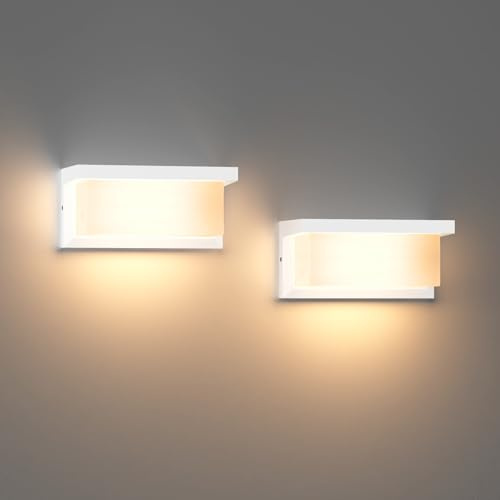 Klighten 2 pezzi Bianco applique da esterno E27, IP65, senza lampadina | 60W applique esterno, Luci da parete esterna con attacco E27, alluminio+PC, lampada da parete esterno terrazzo giardino