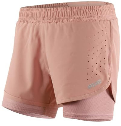 Mesing Short Sport Femme 2 en 1 Pantalon Running Course Court Été Lacets Respirant Short pour Fitness Workout Cyclisme Yoga DKB1005W-Pink-XS