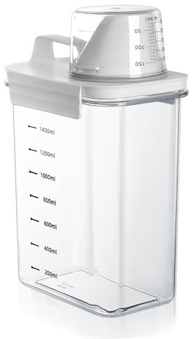 1800ml Luftdichter Waschmittelspender mit Messbecher, Waschmittel Waschpulver Aufbewahrungsbox,Waschpulverspender, Waschmittelbox Vorratsbehälter für Waschmittel Futterbehälter