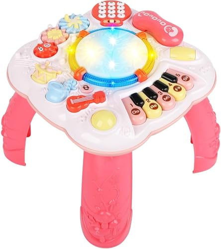 Cemirk Baby Activity Table, Baby Musical Toys 6-12 Months, Activity Center for 1 2 3 Years Old Pink(Size:30 * 30 * 30cm)