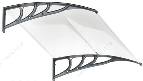 RELAX4LIFE Marquise de Porte Exterieur 200x100 CM, Auvent Porte d’Entrée en Polycarbonate, Protection Contre Pluie et UV, Auvent Marquise Aluminium pour Terrasse (200 x 100 cm,PC Transparent/Gris)