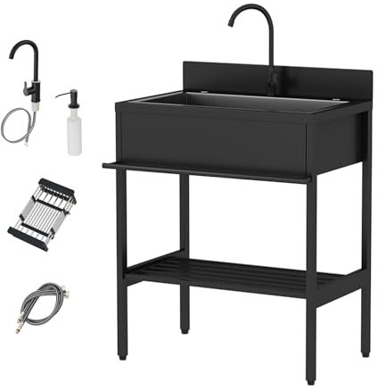 Mueble Fregadero Exterior Jardin,Fregadero de Cocina de Acero Inoxidable,Fregaderos Camping Portátil 1 Seno con Filtro de Drenaje,Lavadero pila Exterior,para Restaurante Comercial Bar Garaje(86x51x94c