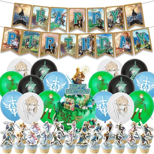 Game Zelda Birthday Party Decorations: Banner, Balloons, Cake Toppers Cupcake Toppers Cake Decoration, Ribbon