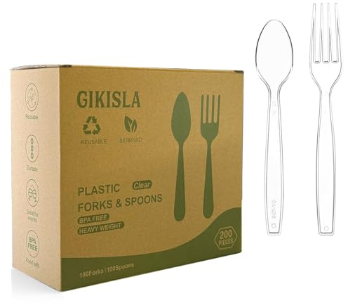 Ginikoe 200 Pcs Heavy Duty Clear Plastic Cutlery Set, Reusable Forks and Spoons Set, Durable Plastic Silverware Set for for Parties, Picnics, Big Event, Daily Use - Bpa Free
