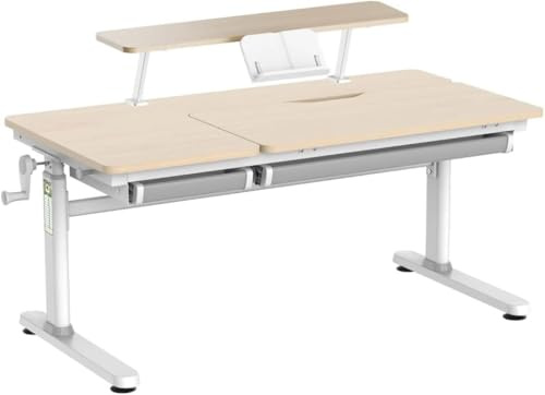 HOKO COMPAKT Plus Ergo-Lernschreibtisch, Manuell höhenverstellbar (54-76cm) mit neigbarer Tischplatte, Schreibtischaufsatz mit Buchhalter & Organizer (Farben: CELIN/ALVO)