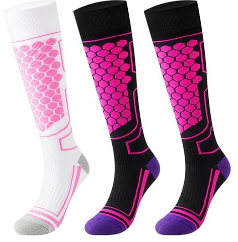 QBEJIME 3 Pairs Thermal Ski Socks Womens, Welly Long Ski Socks, Uk 4-7 For Skiing Snowboarding Cold Weather, Snow, Skiing,Cycling, Hiking