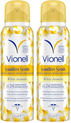 Vionell Sensitive Scents Intimdeo Für Frauen, Lang Anhaltende Frische, Hypoallergen, Respektiert Den pH-Wert Der Haut, Weißer Jasminduft, 125 ml (Packung mit 2)