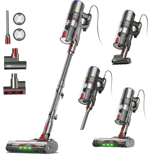 FAMIVAC FV2 Staubsauger mit Kabel, 65Kpa/600W Staubsauger Beutellos mit Matratzenbürste, 1,3KG Leichtgewicht, 7M Kabel, 60dB Leise, 1,5L, Selbststehend, Anti-Tangle-Bürste für Teppich/Boden/Tierhaare