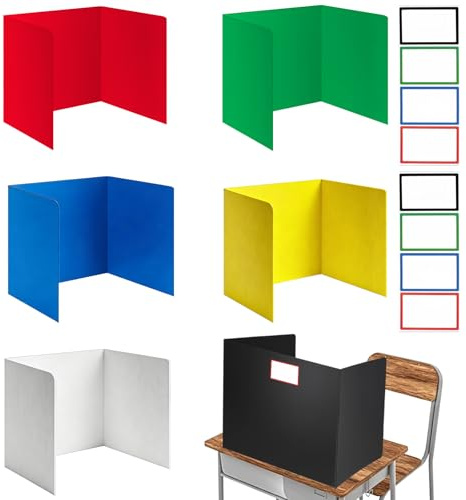 6 Stück Trennwand Schreibtisch Faltbar Sichtschutz Schreibtisch mit 8 Namensschilder, Farbig U-förmiger Tischtrennwand Sichtschutztafeln wasserdichte Schreibtischteiler für Schüler Büro Bibliothek