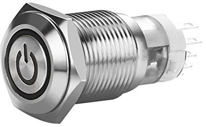 Larcele 5 Stücke 16mm Wasserdicht Nicht Momentan Metall Druckschalter Runde Elektrische DIY Schalter mit Kontrollleuchte JSANKG-04 (Licht Weiß,Verriegeln) MEHRWEG