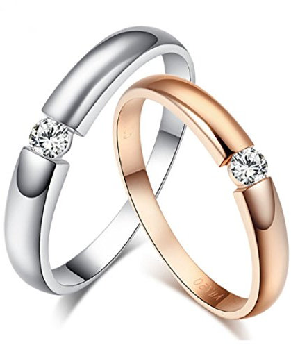 GOWE Anello di nozze in oro bianco e oro rosa 18 carati con diamanti in oro rosa