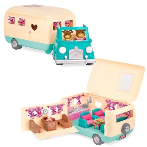 Li'L Woodzeez - Set di auto e camper da 40 pezzi con accessori playset - mobili, valigie, cibo, stoviglie e altro - giocattoli per bambini dai 3 anni+