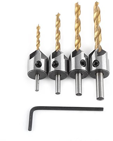 Titan Beschichtetes Senk Bohrer Set, Akozon Bohrer Zimmerei Holzbearbeitung Boring Tool Rundschaft mit Inbusschlüssel HSS Zimmerei Reibahlen Kernbohrer (4 sets + small wrench (3-6mm))