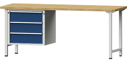 ANKE | Werkbank | Gestellbauweise Serie V | 3 Schubladen | Breite 2000 mm | Buche massiv
