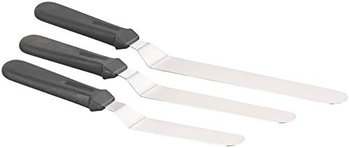 Rosenstein & Söhne Tortenspachtel: 3er-Set Edelstahl-Winkelpaletten in 3 Größen mit ergonomischen Griffen (Kuchenpalette, Kuchenpalette klein, Crepe)