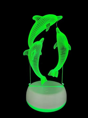 Xdorra 3 Delfine llusion Lampe Fisch Geschenk für Jungen 3D LED Nachtlicht, 7 Farbe optische Tischbeleuchtung Schreibtischlampe Schlafzimmer Dekor für Mutter Tochter