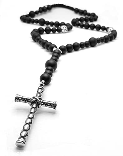 Halskette Onyx Matt perlen Anhänger Kreuz Edelstahl herren kette