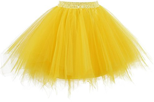 OBBUE Damen 1950er Vintage Ballett Blase Tutu Unregelmäßig Tüll Retro Petticoat Gold-XL
