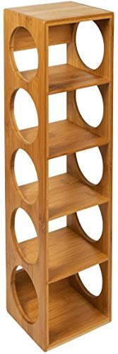 Bamboo Stackable Wine Rack Stand Holder Wall Mountable, Free Standing or Horizontally 5-Bottle Bamboo Wine Storage Display Rack, Countertop Wine Bottle Stand Holder for Home Kitchen Bar Cabinets
