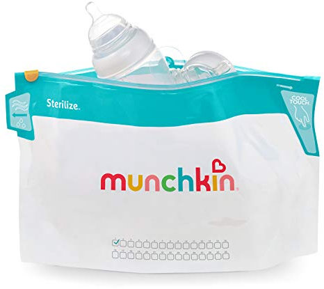 Munchkin Jumbo Microwave Bottle Sterilizer Bags, 180 Uses, 6 Pack, Eliminates up to 99.9% of Common Bacteria, White, Large (8 x 14)