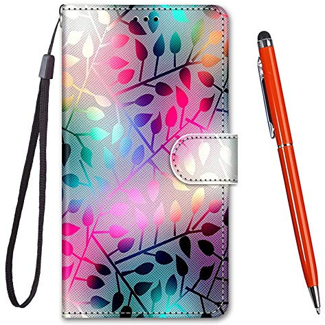 TOUCASA Handyhülle für Huawei Y7 2019,Premium Brieftasche PU Leder Flip [Kreativ Gemalt] Stoßfeste Case Handytasche Klapphülle für Huawei Y7 2019 (Bunte Blätter)