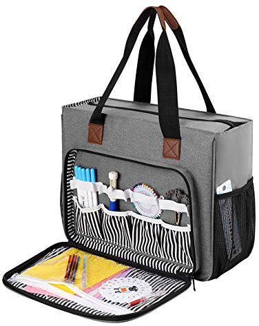 Coopay Cross Stitch Bags Storage, Embroidery Project Bag, Grey | Large Cross Stitch Storage Bag, Craft Bags with Compartments, Embroidery Storage Bags for Floss, Punch Needle and Hoops