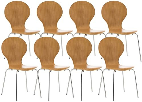 CLP 8 x Stapelstuhl Diego I Ergonomischer Konferenzstuhl Mit Holzsitz Und Metallgestell I Stapelbarer Stuhl Mit Pflegeleichter Sitzfläche, Farbe:Eiche