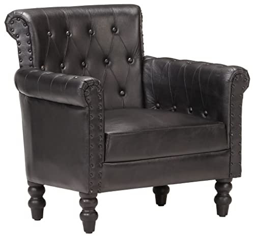 vidaXL Sessel Vintage-Charme Loungesessel Relaxsessel Polstersessel Ledersessel Armsessel Sofa Wohnzimmer Schwarz Echtes Ziegenleder