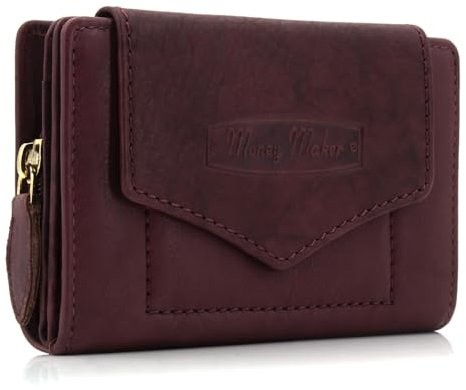 ekavale Geldbörse für Damen mit Druckknopf-Überschlag RFID weiches Leder (Bordo)