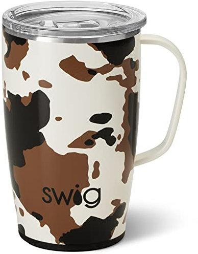 Swig Life 18oz Travel Mug, Insulated Tumbler with Handle and Lid, Cup Holder Friendly, Dishwasher Safe, Stainless Steel, Travel Coffee Cup (Hayride)