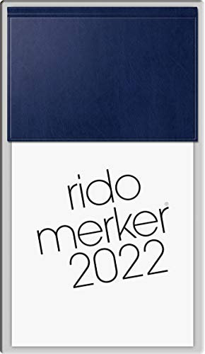 rido/idé 7035003382 Tischkalender Merker, 1 Seite = 1 Tag, 108 x 201 mm, Miradur-Einband dunkelblau, Kalendarium 2022